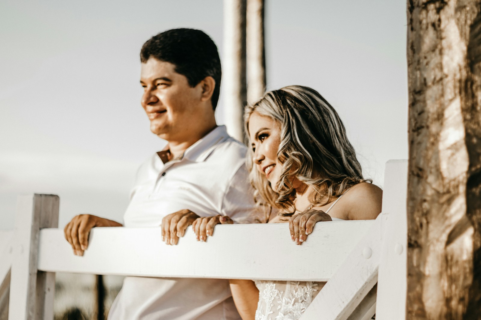 a man and woman looking at each other