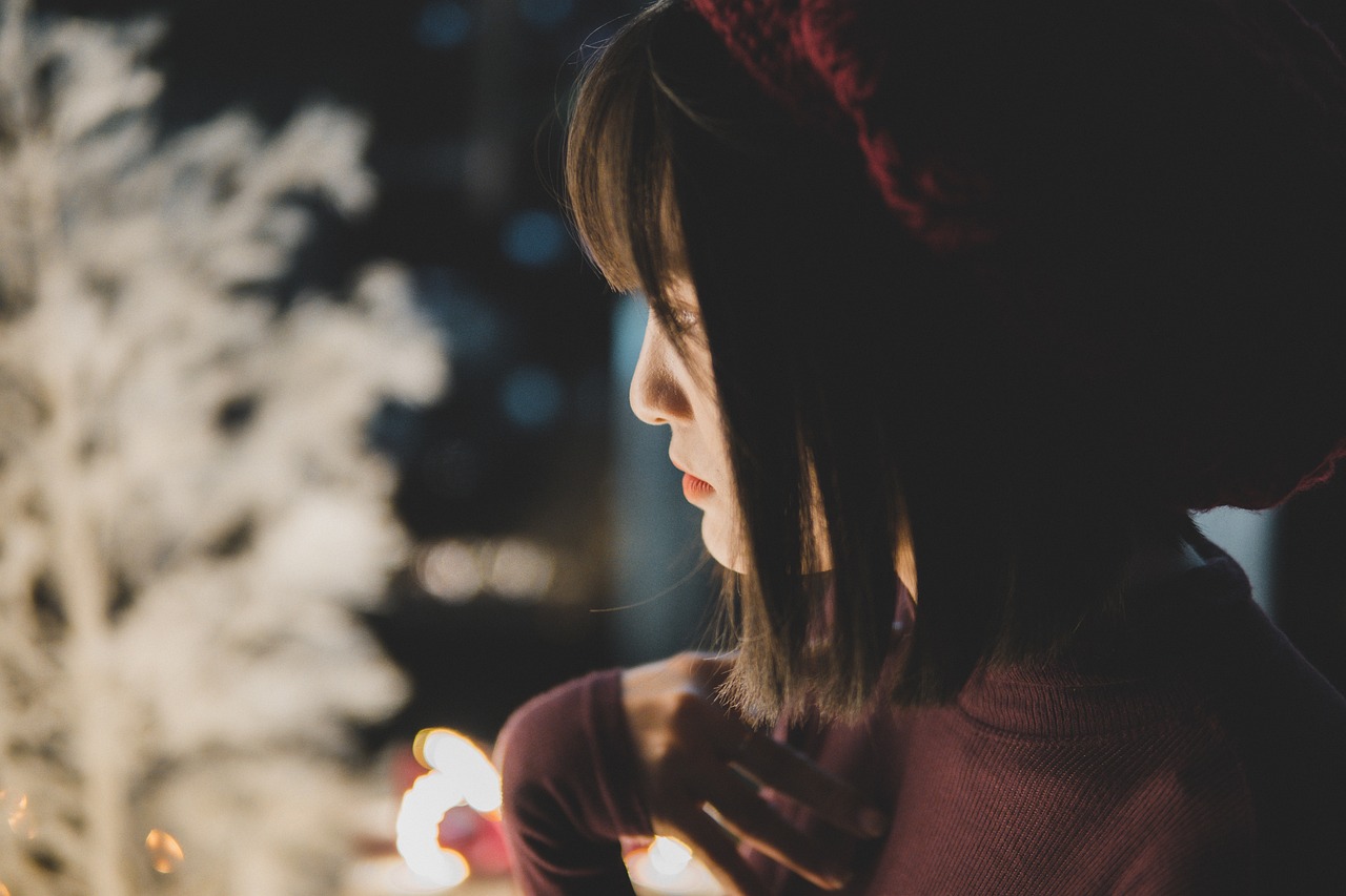 woman, christmas, portrait, snow, night, evening, nature, asian woman